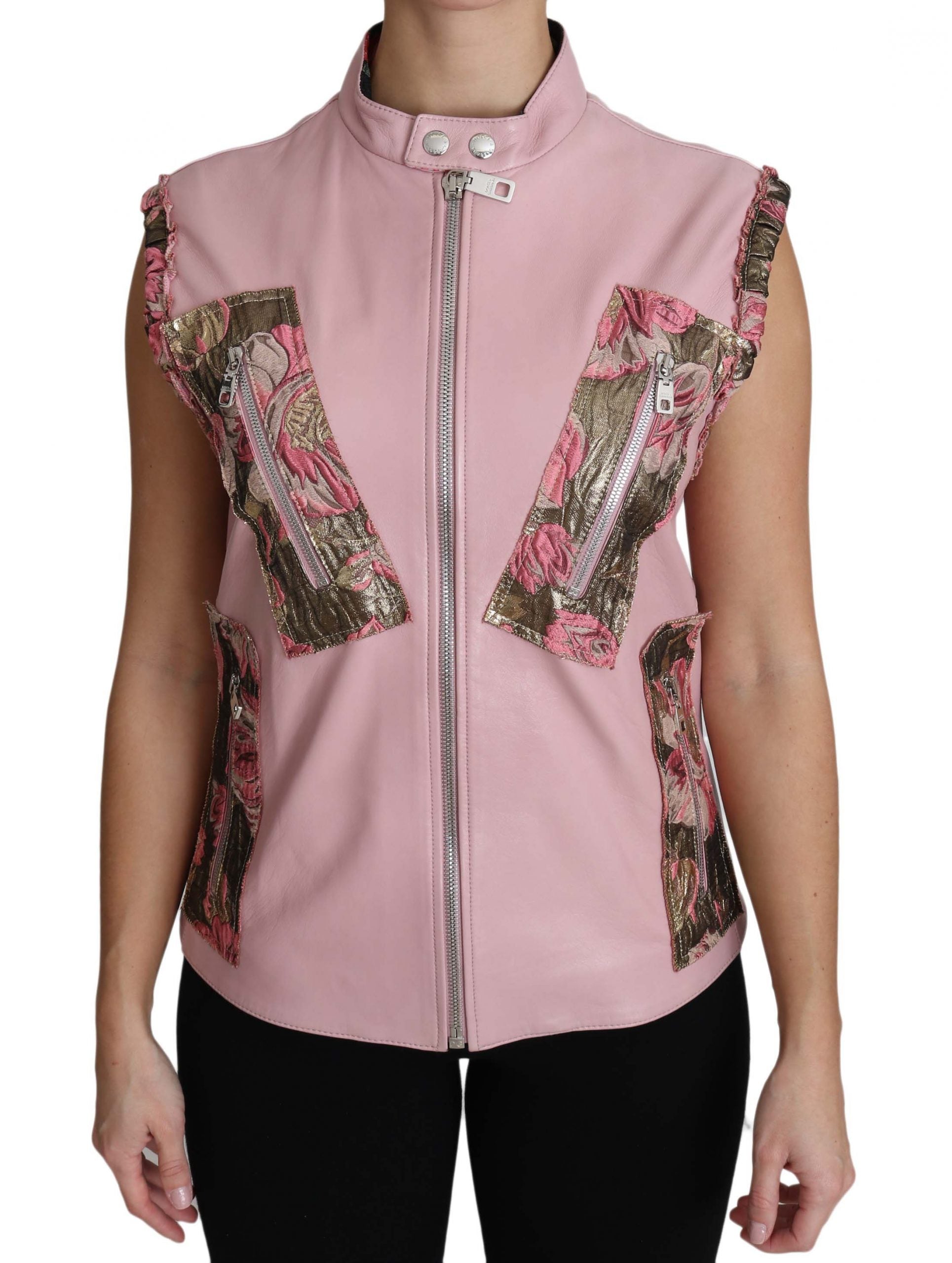 Dolce & Gabbana pink sleeveless zip-up lambskin vest